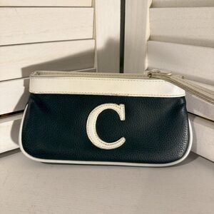 Dark Navy White Faux Leather Wristlet letter C